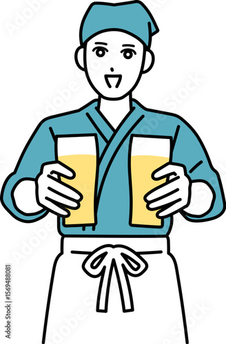 ビールを運ぶ男性の居酒屋店員