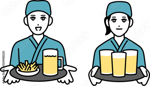 男女の居酒屋店員のアバター