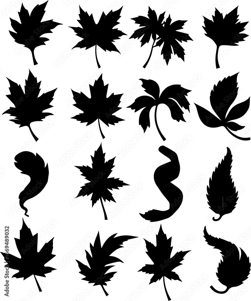 Fototapeta premium Dried Leaf Silhouettes Set 14 Curled Botanical Vector Icons