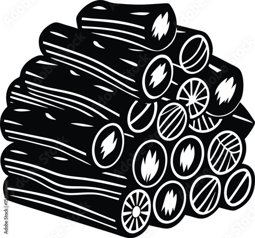 Stacked firewood logs rustic campfire woodpile butter churn silhouette vector
