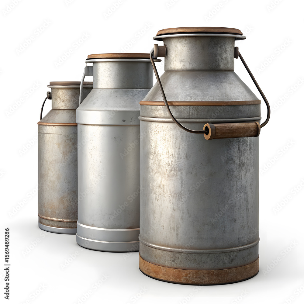 three milk can isolated on white background three milk can isolated on white background