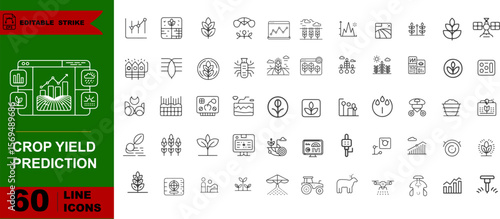 Crop Yield Prediction Icons – AI Graph, Satellite Map, Data Analysis, Forecast