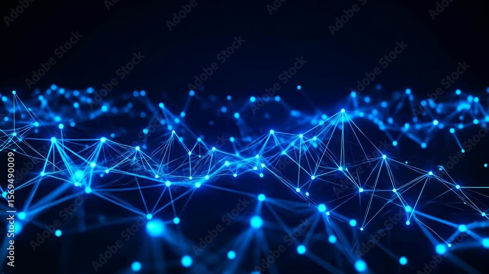 Abstract blue glowing particles create complex digital network structure for modern data flow Abstract blue glowing particles create complex digital network structure for modern data flow