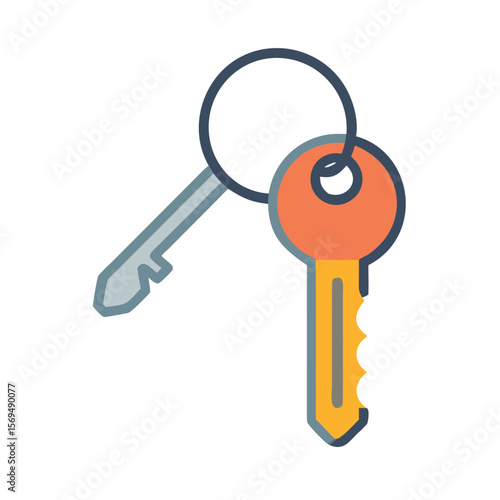 Illustration of two keys with a colorful keyring attached
