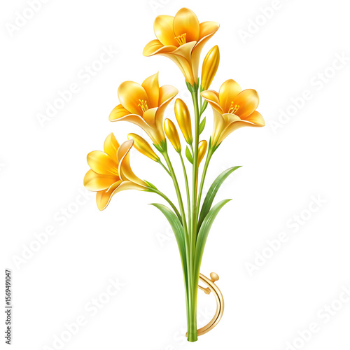 Wallpaper Mural Elegant Golden Yellow Clivia Bouquet;  Luxury Floral Illustration,  Vibrant Spring Design. Torontodigital.ca