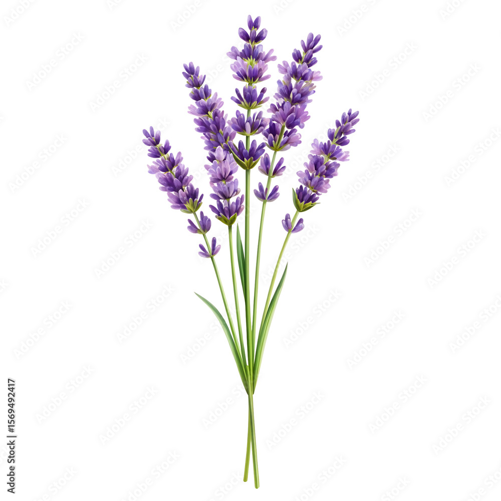 Fototapeta premium Serene Lavender Bouquet: Elegant Purple Flowers, Isolated on Black Background, High-Resolution Image.