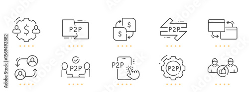 P2P, payment, transaction line icons. Editable stroke