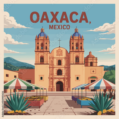 Oaxaca Mexico Colonial Church Market Poster
