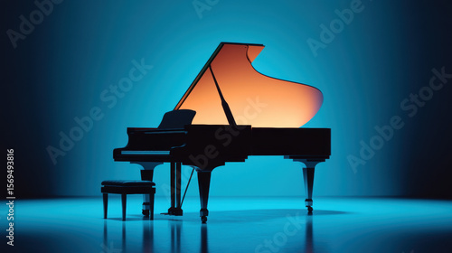 Minimal jazz, Moody lighting over a jazz piano in a minimal decor setting.