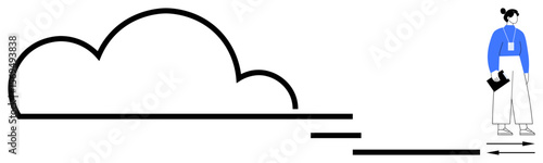 Person holding a tablet connected to a cloud via digital lines. Ideal for technology, networking, cloud computing, digital infrastructure, connectivity, innovation, remote work, simple flat metaphor