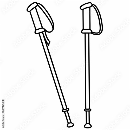 Black outline trekking poles on a white background hiking poles walking sticks