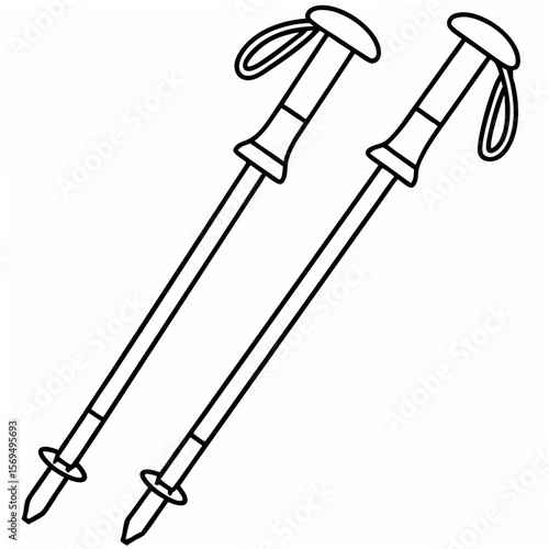 Black outline trekking poles on white hiking poles walking sticks