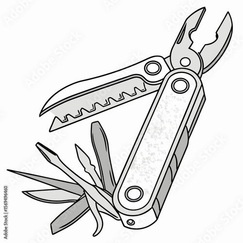 Silver multi tool with pliers and blades [keywords