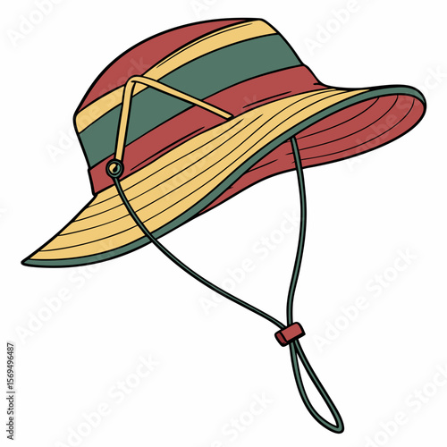 Striped bucket hat with chin strap yellow
