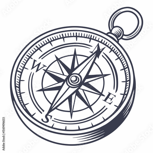Vintage compass navigational tool with directional markings and pointing needle west east