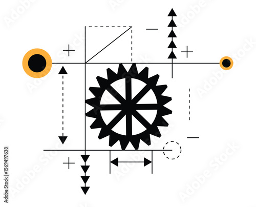 Gear Abstract Blueprint Design Element Scheme Isolated on White. Technology and mechanics concept vector art