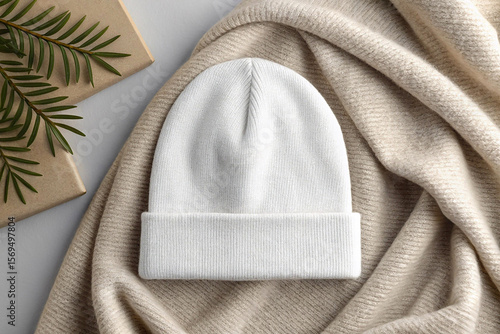 White Beanie Hat Mockup Winter Apparel