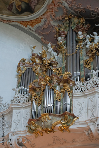 interior of baroque church with organ