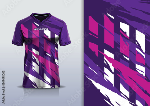T-shirt mockup abstract texture grunge texture sport jersey design for football, soccer, racing, esports, running, purple white color