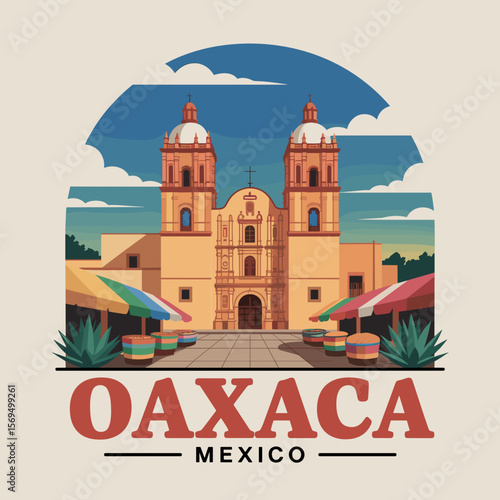 Oaxaca Mexico Colonial Church Market Poster