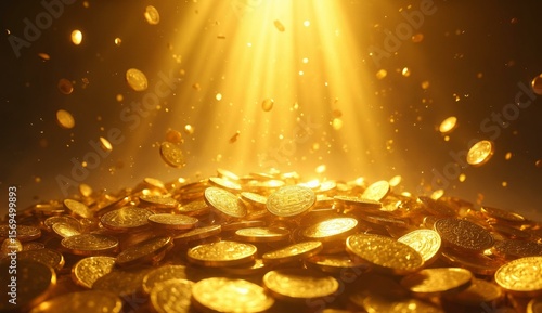 Golden Coins Glittering Under Radiant Light