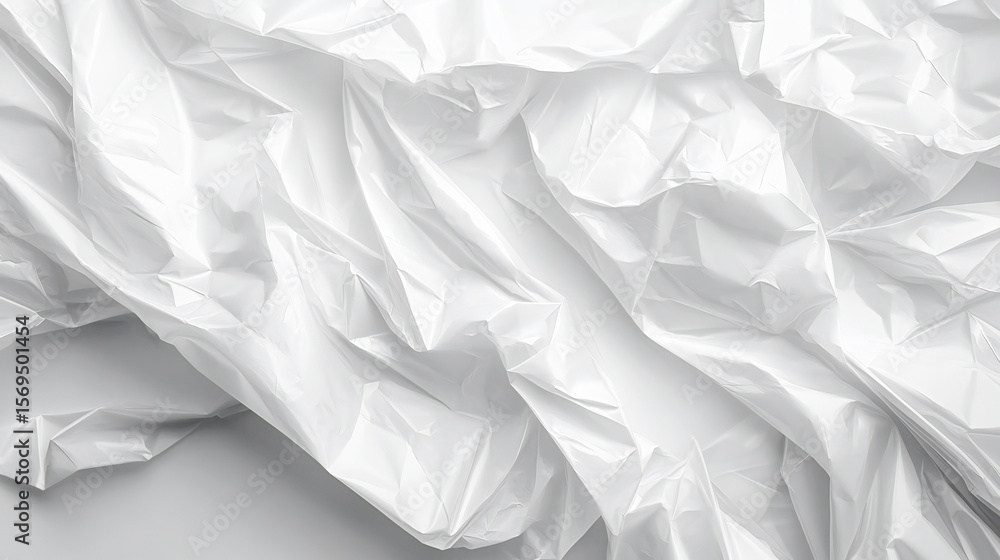 Obraz premium White plastic or polyethylene bag texture, Transparent wrinkled plastic, macro, white background