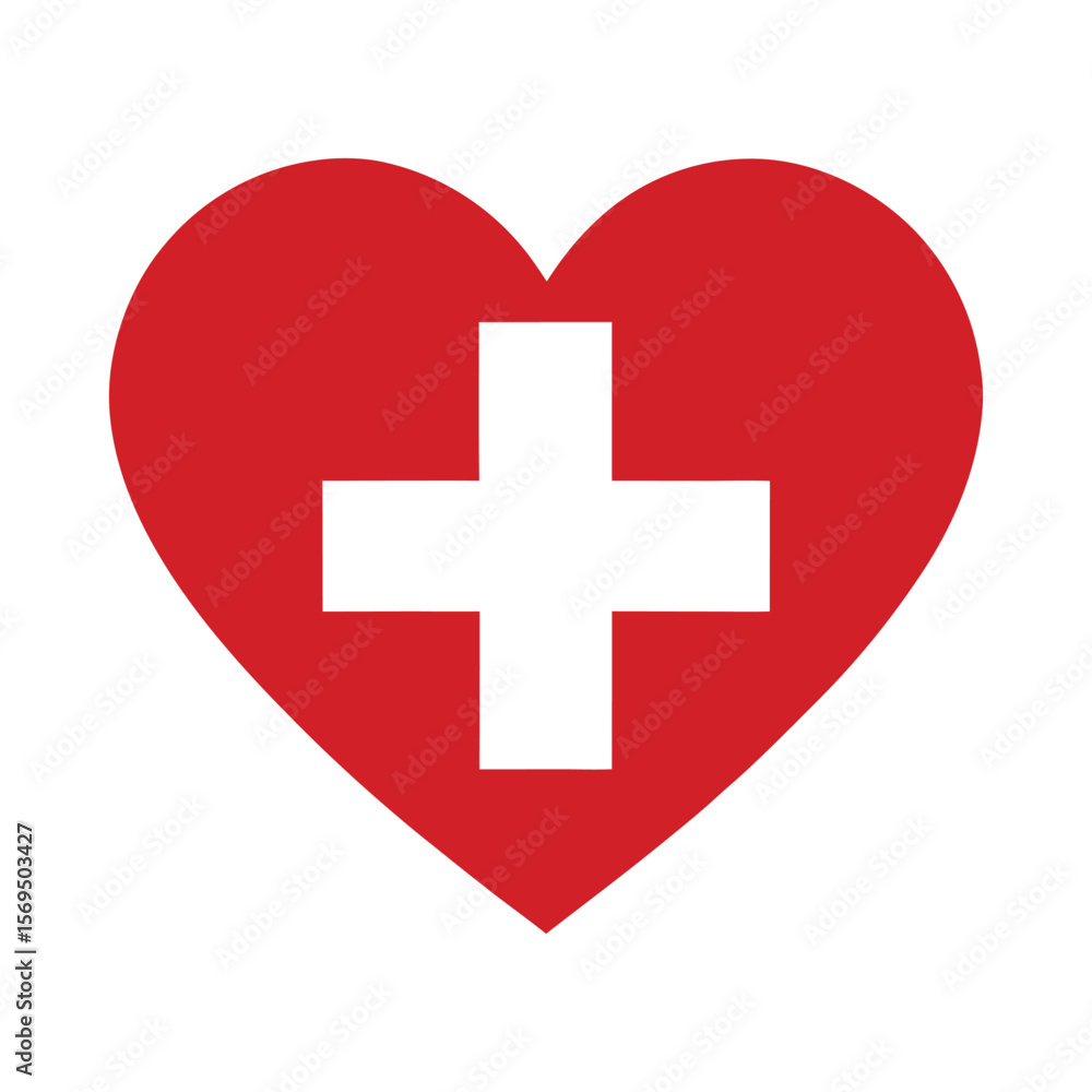 Heart with a Swiss Cross on White Background Heart with a Swiss Cross on White Background