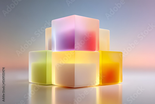 Translucent Colored Cubes on Soft Gradient Background for Modern Design Projects