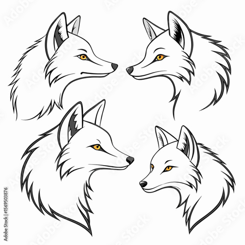 Cute, happy red fox cartoon illustration with a bushy tail