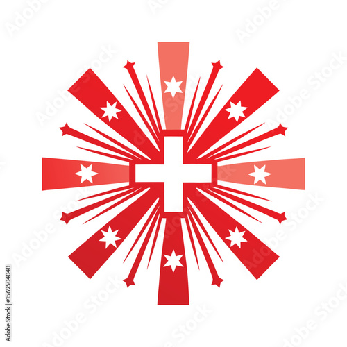 Red Cross Starburst with Eight-Pointed Stars