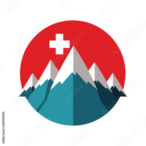 Swiss Alps with Swiss Cross Logo Design