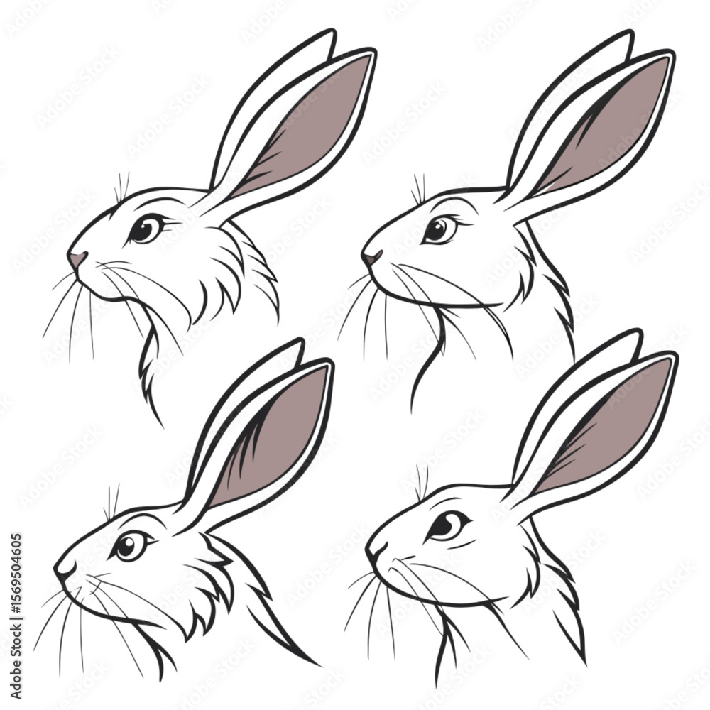 Obraz premium Cute cartoon vector set of happy rabbits for Easter holiday illustration