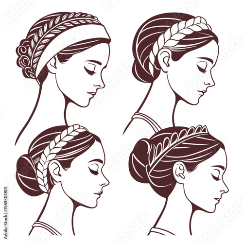 Vector illustration of a fashionable woman with glamorous eyes and lips, showcasing her beautiful hairstyle and artistic design