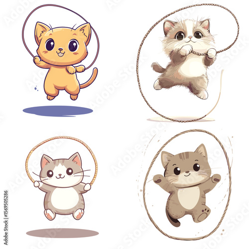cute cat jumping rope vector style on white background