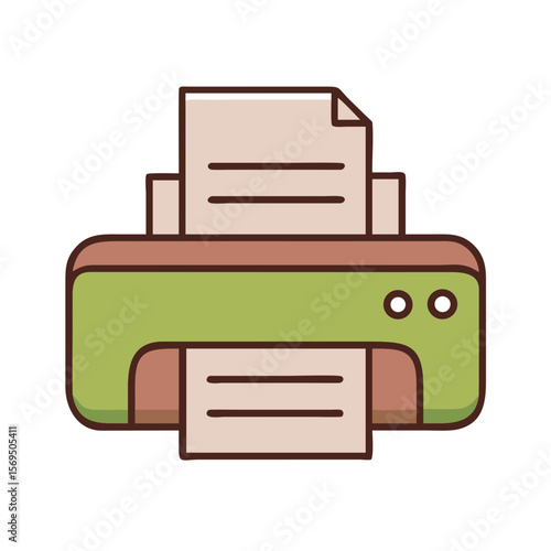 Cute Outline Icon of a Printer with Documents, Symbolizing Printing and Office Work.

