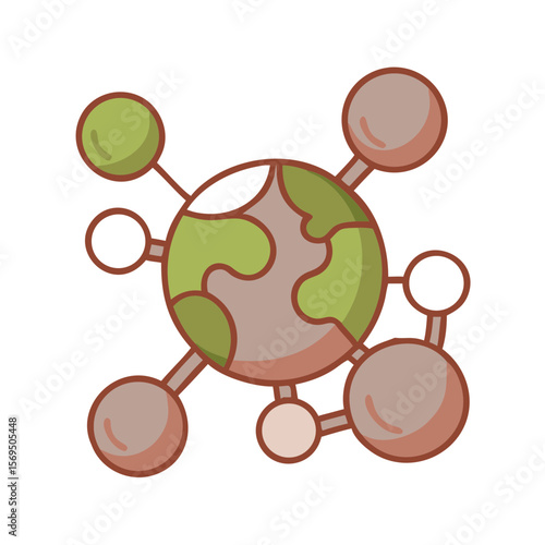 Flat Design Global Network Icon – Earth with Connected Nodes Vector Illustration

