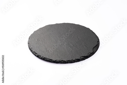 Empty black stone plate on white background