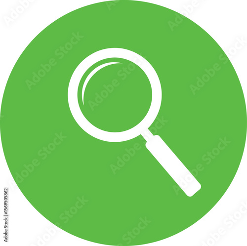 White magnifying glass on a green circular background search find