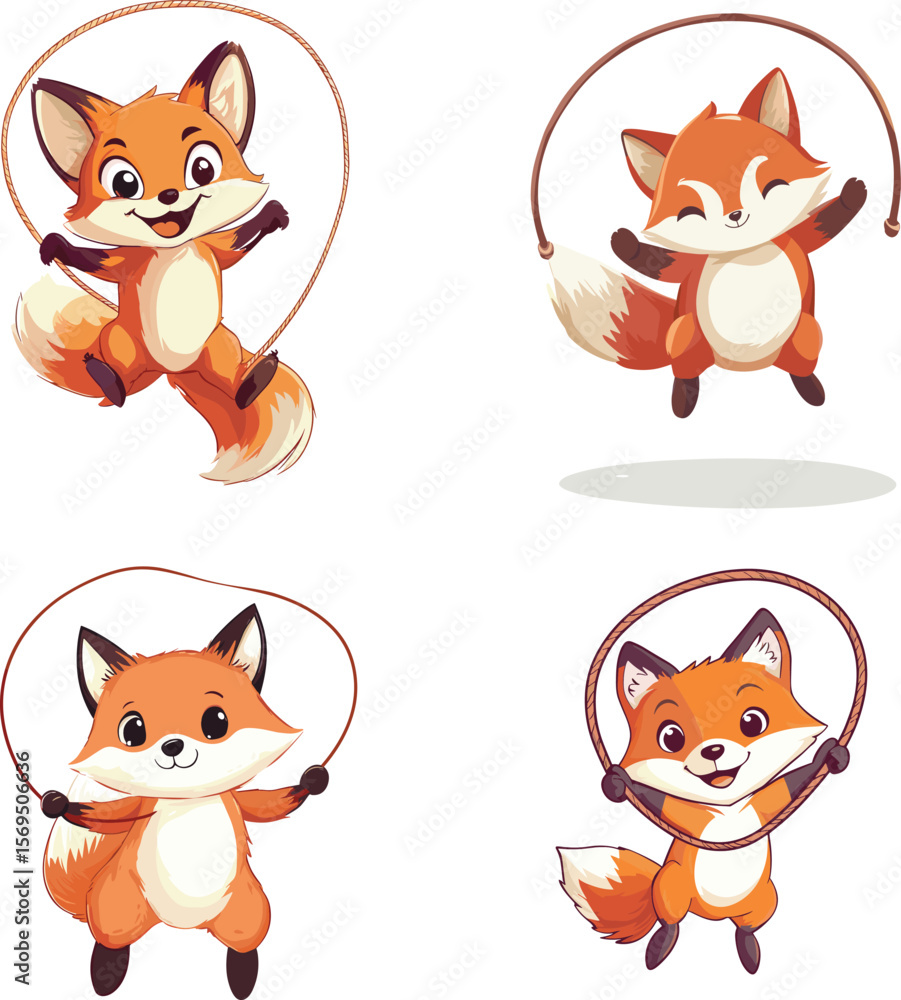 Obraz premium cute fox jumping rope vector style on white background