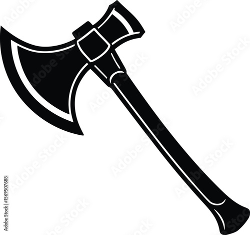 Black silhouette vector graphic of a mighty battle axe
