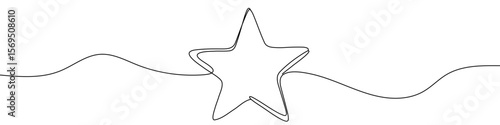 Black star in one line art style. Star drawing with editable stroke on white background. Vector illustration.