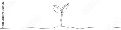 Black sprouting plant in one line art style. Sprout drawing with editable stroke on white background. Vector illustration.