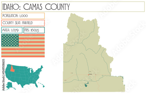 Large and detailed map of Camas County in Idaho USA.