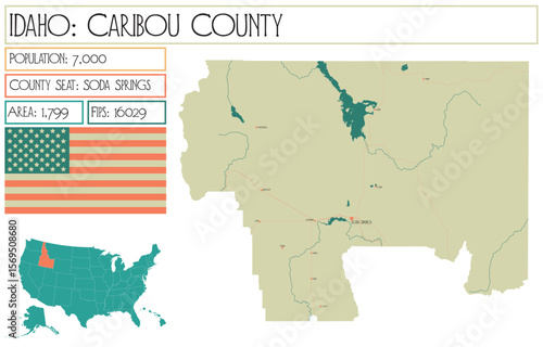 Large and detailed map of Caribou County in Idaho USA.