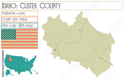 Large and detailed map of Custer County in Idaho USA.