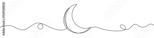 Black moon in one line art style. Moon drawing with editable stroke on white background. Vector illustration.