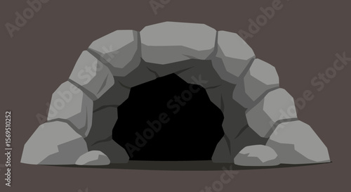 Cartoon Stone Cave Entrance with Dark Interior and Gray Rocks