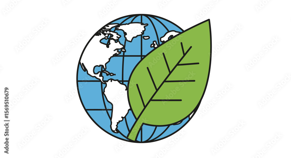 Obraz premium Globe with Continents and a Green Leaf Symbolizing Environmental Awareness