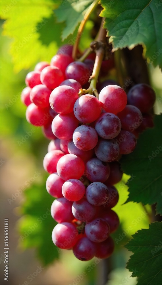 Sun-Drenched Ripe Red Wine Grapes Ready for Harvest Close-up View of Vibrant Bunches on the Vine, Ideal for Winemaking Sun-Drenched Ripe Red Wine Grapes Ready for Harvest Close-up View of Vibrant Bunches on the Vine, Ideal for Winemaking