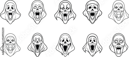 Ten Scream Ghost Faces in Vector Format, for Halloween Theme